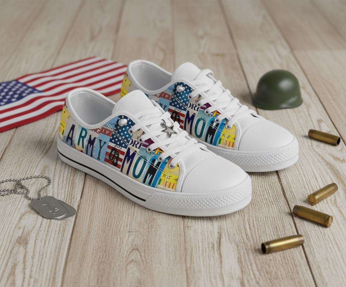 Army Mom Canvas Shoes: License Plate Low Top