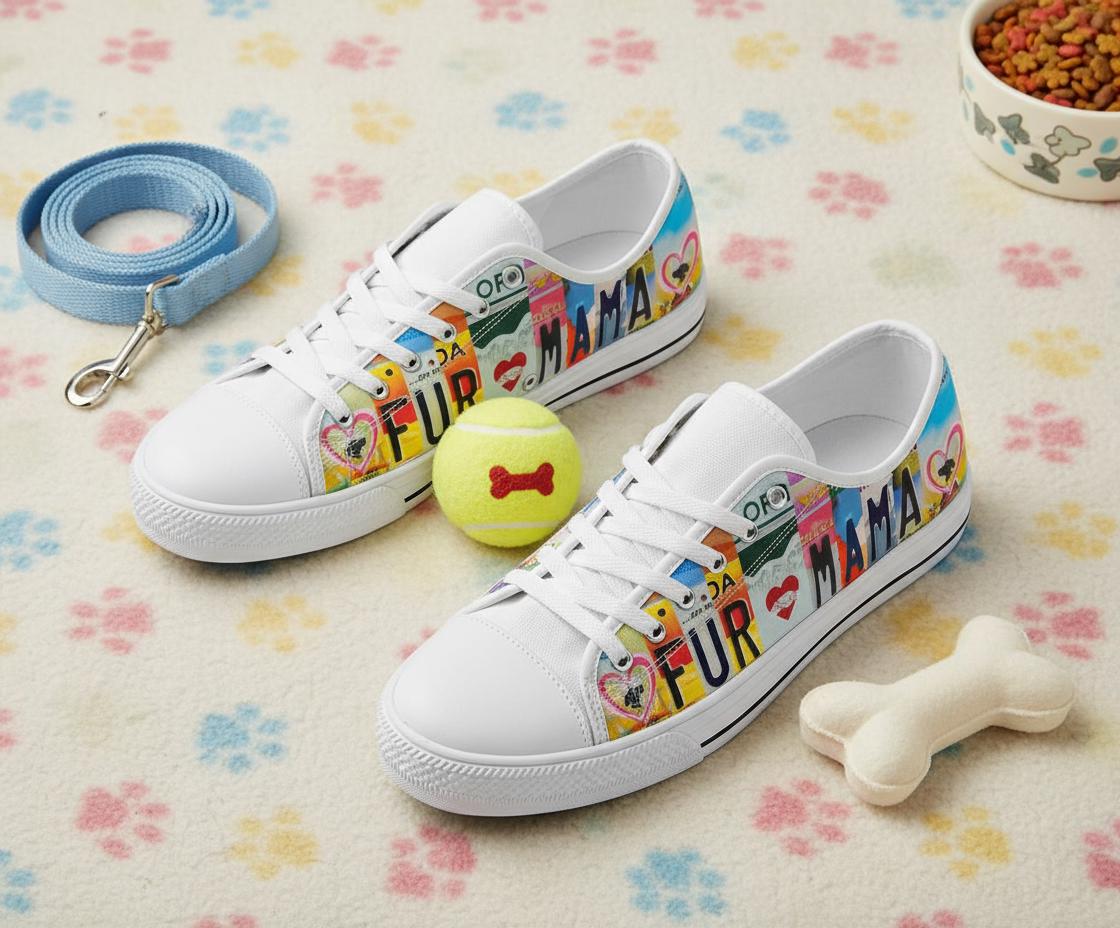 Fur Mama Canvas Shoes Sneakers: License Plate Art