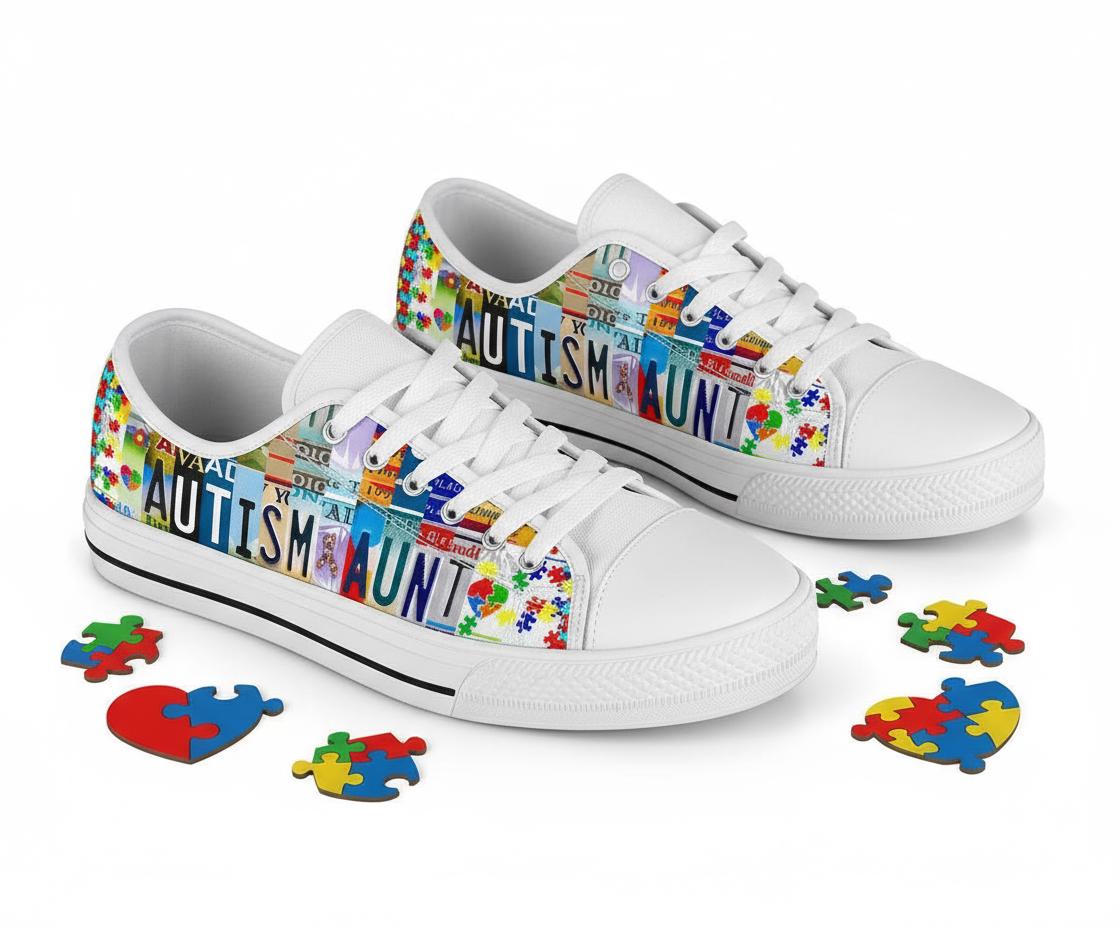 Autism Aunt License Plate Canvas Shoes: Custom Sneakers
