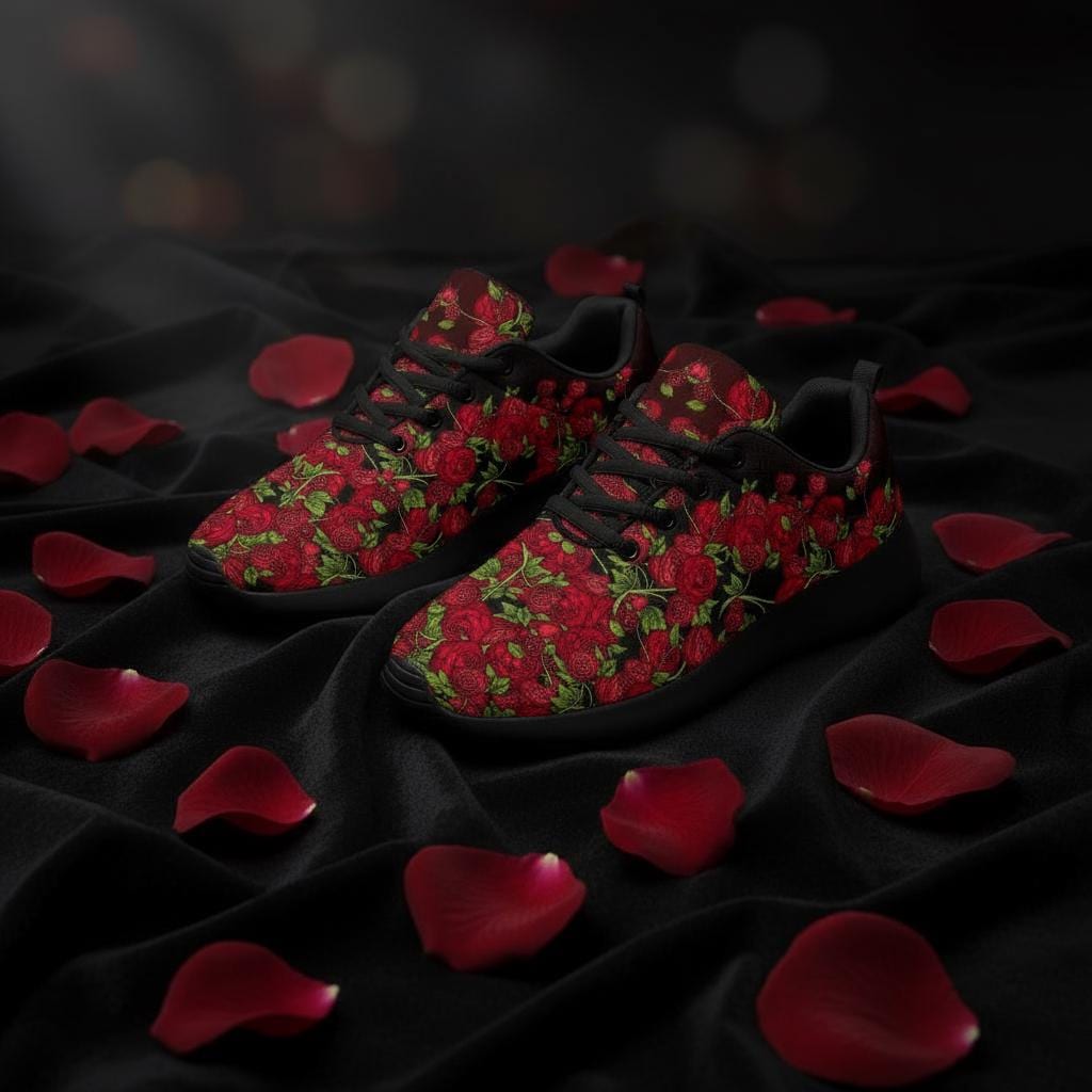 Red Roses Floral Sport Sneakers: Lightweight Running Shoes