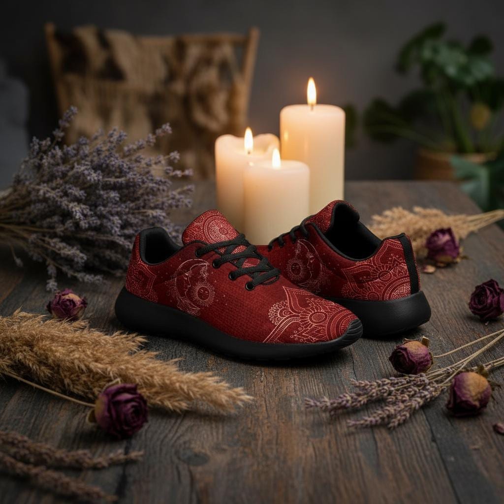 Sun And Moon Sneakers: Burgundy Custom Design Shoes